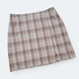 Lush Plaid Tan Mini Skirt Cotton Blend Size Small Casual Spring Summer